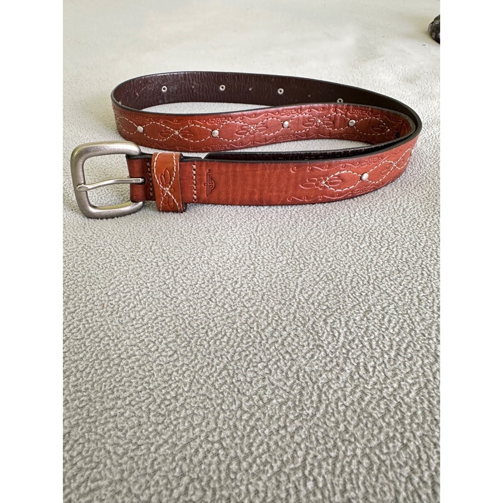 Vintage Dockers Leather Belt Womens L Full Grain Western Stitched Studs Tooled